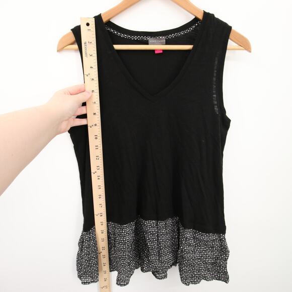 Vince Camuto Top Black Sleeveless Blouse V Neck Super Soft Peplum Size Small - Picture 4 of 8